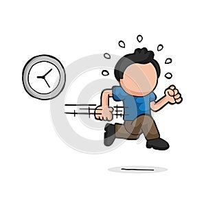 Vector hand-drawn cartoon of man running late with clock