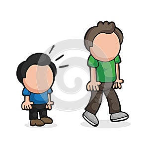 Vector hand-drawn cartoon of short man look and envy tall man