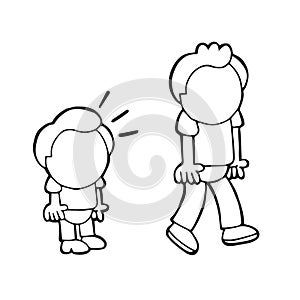 Vector hand-drawn cartoon of short man look and envy tall man