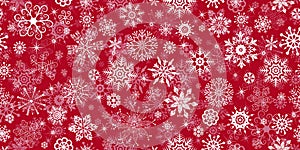 Vector hand drawn Christmas red seamless pattern with blue-violet gradient glitter snowflakes