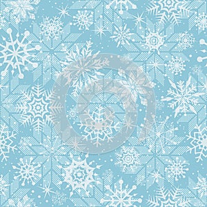 Vector hand drawn Christmas seamless pattern with white vintage snowflakes