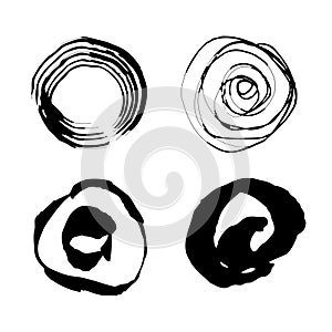 Vector hand drawn circles. Grunge ink brush strokes set