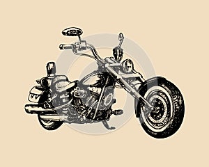 Vector hand drawn classic chopper for MC label. Vintage detailed motorcycle illustration for custom biker company etc.