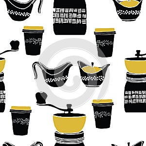 Vector hand drawn coffee lover seamless pattern.