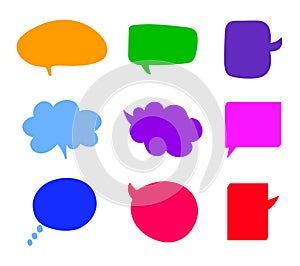 Vector Hand Drawn Colorful Talk Bubbles Set, Isolated, Blank Clouds.