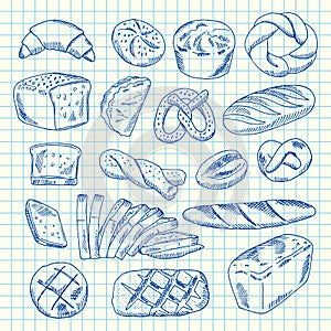 Vector hand drawn contoured bakery elements
