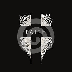 Vector hand-drawn cross with the word Faith