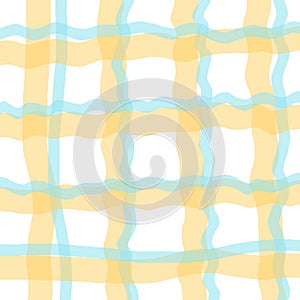 Vector hand drawn cute checkered pattern. pastel cottagecore Doodle Plaid geometrical simple texture. Crossing lines