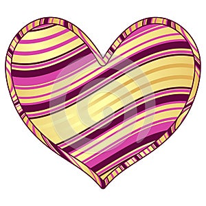 Vector hand drawn decorative striped heart with glitter striped pattern