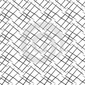 Vector hand drawn diagonal scribbled grunge lines in criss cross design. Seamless texture weave pattern background