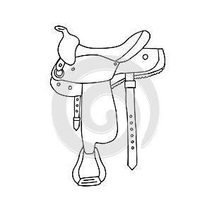 Vector hand drawn doodle cowboy horse saddle