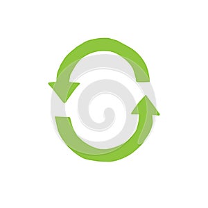 Vector hand drawn doodle green recycle symbol