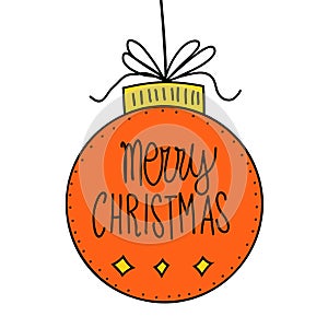 Vector hand drawn doodle illustration of Christmas bauble ornament cute doodle style. New Year and Christmas tree decoration