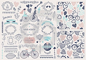 Vector Hand drawn doodle Love collection, illustration Sketchy icons. set for Valentine`s day, wedding, romantic events