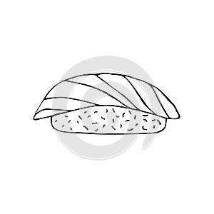 Vector hand drawn doodle sketch salmon sushi roll