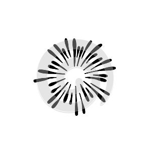 Vector Hand Drawn Firework Drawing, Black and White Illustration, Doodle Isolated, Ink Splash, Black Paint Splatter.