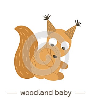 Vector hand drawn flat baby squirrel. Funny woodland animal icon.