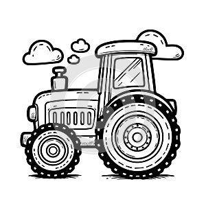 Vector hand drawn flat design outline of a farm tractor