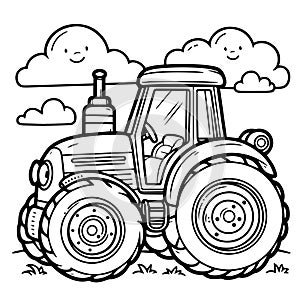 Vector hand drawn flat design outline of a farm tractor