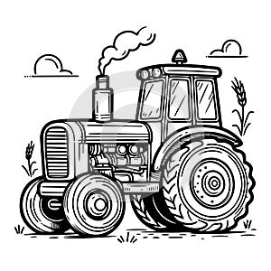 Vector hand drawn flat design outline of a farm tractor
