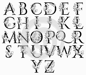 Vector Hand Drawn floral alphabet letters monograms photo