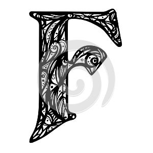 Vector Hand Drawn floral F monogram or logo. Letter F with Flowers and Branches. Floral Design. Design Vector