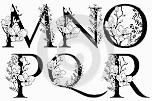 Vector Hand Drawn floral uppercase letters monograms