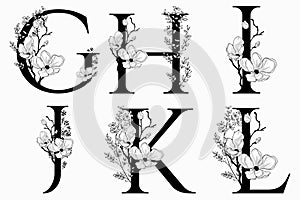 Vector Hand Drawn floral uppercase letters monograms