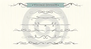 Vector hand drawn flourishes, dividers, graphic lovely design element set. Cute vintage borders. Wedding invitation cards, page d photo