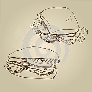 Vector hand drawn food sketch sandwich set.