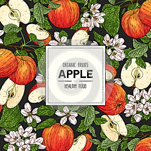 Vector hand drawn fruits banner with apple