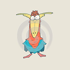 Vector hand drawn funny bird on plain background