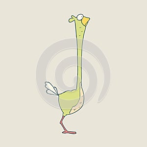 Vector hand drawn funny Ostrich on plain background