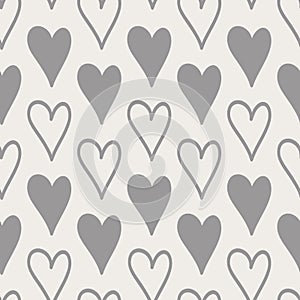 Vector hand drawn hearts seamless pattern. Trendy Scandinavian style background.