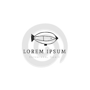Vector hand drawn icon, a birdlike airship. A logo premade template for sky sports theme. photo