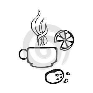 Vector hand drawn icon cap of tea