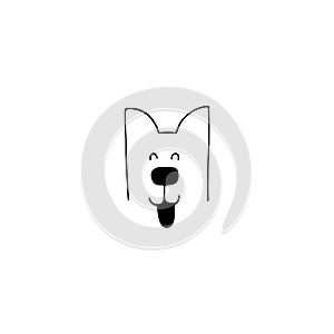 Vector hand drawn icon, head of a happy dog. Logo element for pets related business.