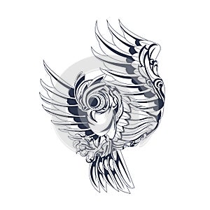 Owl ornamental inking illustration artwork photo