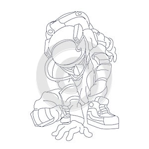Vector hand drawn illustration of astronaut fight