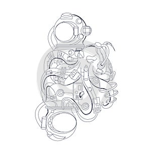 Vector hand drawn illustration of astronaut octopus