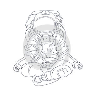 Vector hand drawn illustration of astronaut yoga