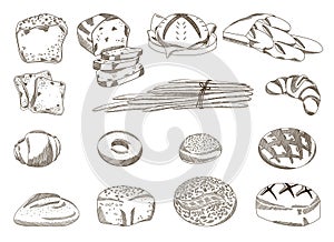 Vector hand drawn illustration of bakery products