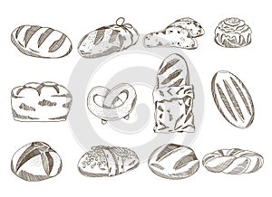 Vector hand drawn illustration of bakery products