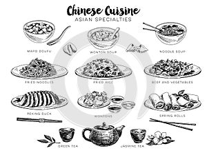 Vector hand drawn illustration with chinese food