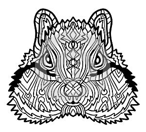 Vector hand drawn illustration of chipmunk for coloring book. Ethnic retro design in zentangle style with floral