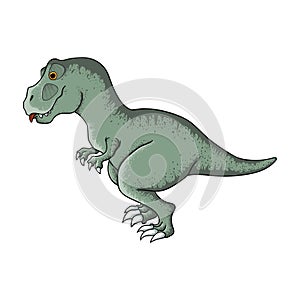 Vector hand drawn illustration of cute tyrannosaurus  in cartoons style. Dino tyrannosaur rex in kids comix style. Isolated on whi photo
