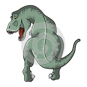 Vector hand drawn illustration of cute tyrannosaurus  in cartoons style. Dino tyrannosaur rex in kids comix style. Isolated on whi photo