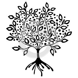 Vector hand drawn illustration, decorative ornamental stylized tree.