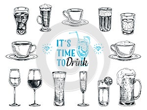 Vector hand drawn illustration with drinks photo