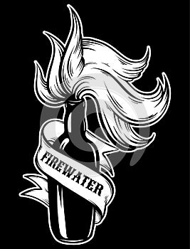 Vector hand drawn illustration of ` Firewater`.